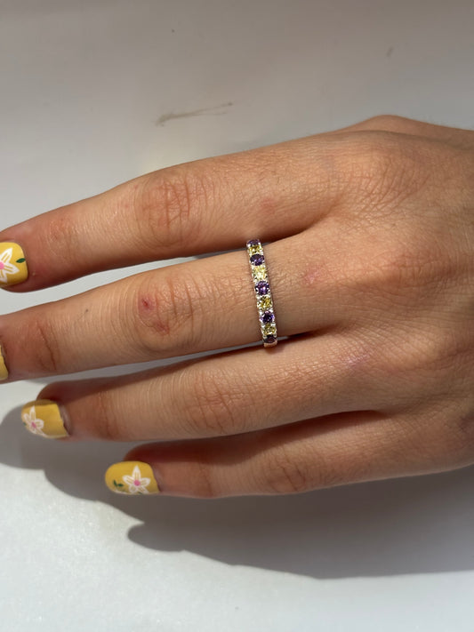 925 Sterling Silver Amethyst Citrine Half Wedding Band Ring