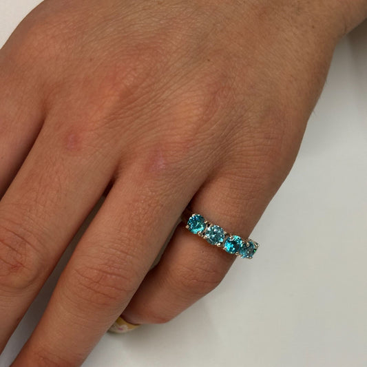 925 Sterling Silver Aquamarine Band