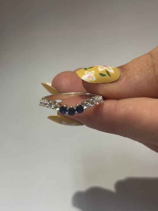 925 Sterling Silver Blue Sapphire Curved Ring