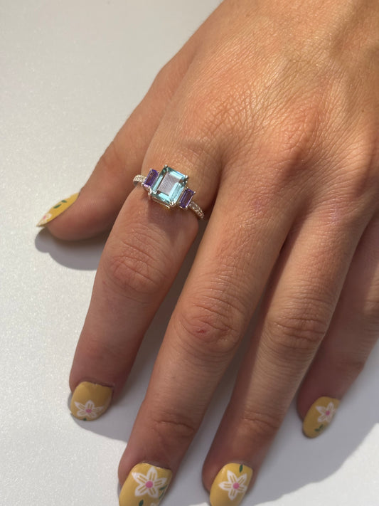 925 Sterling Silver Aquamarine Ring March Birthstone