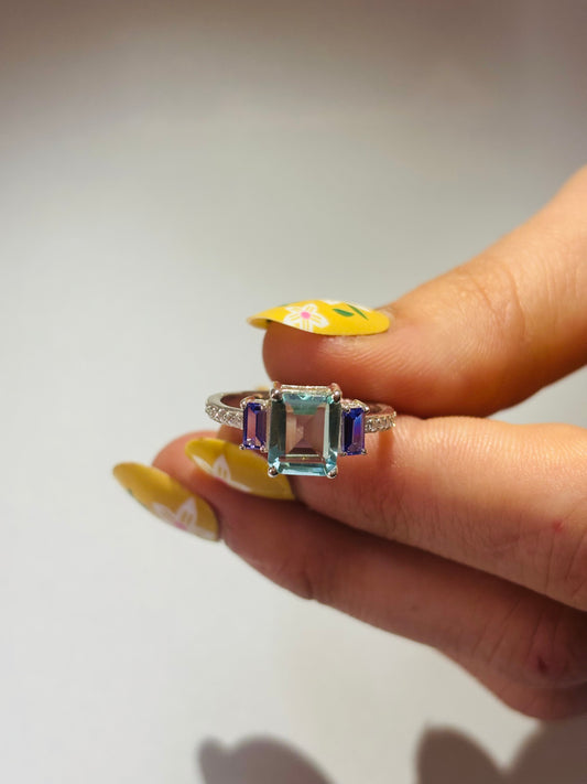925 Sterling Silver Aquamarine Ring March Birthstone