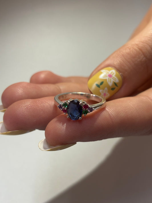 925 Sterling Silver Blue Sapphire Multi Sapphire Ring September Birthstone