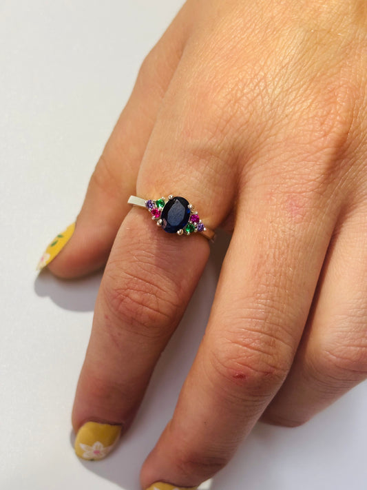 925 Sterling Silver Blue Sapphire Multi Sapphire Ring September Birthstone