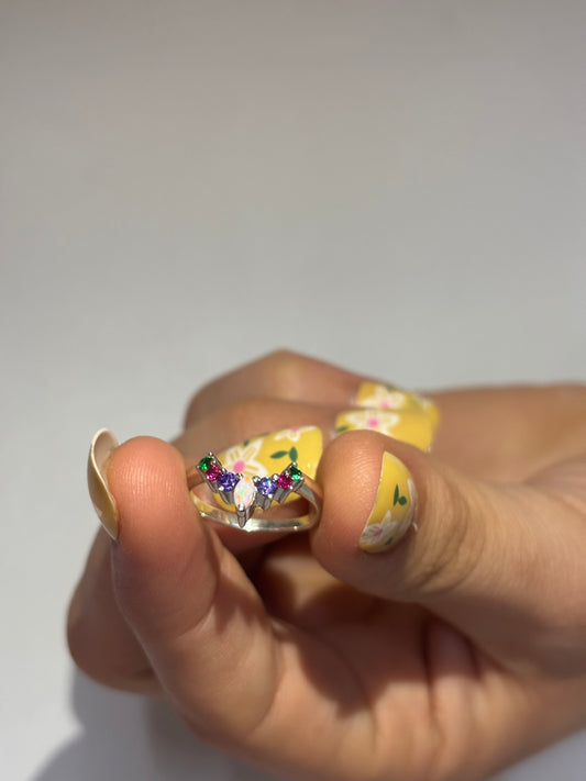925 Sterling Silver Rainbow Sapphire Set Ring