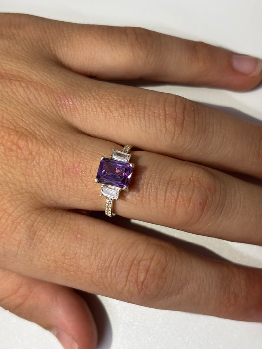 925 Sterling Silver Amethyst Engagement Ring
