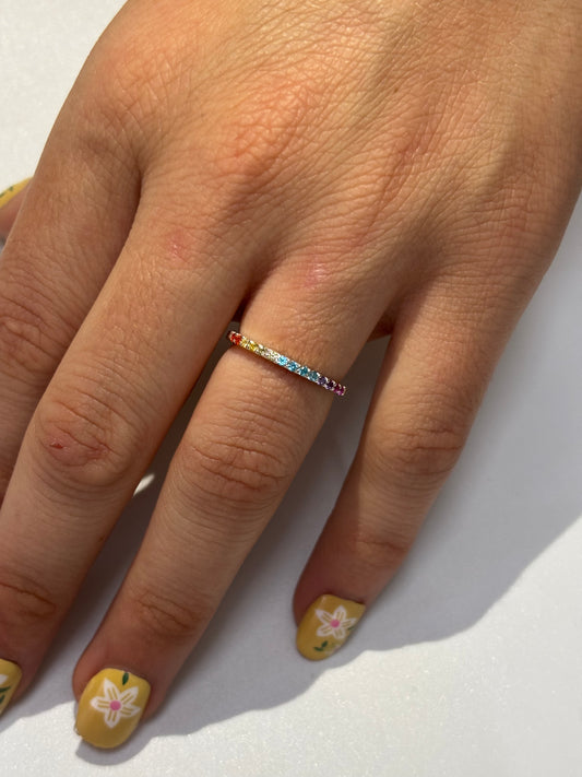 925 Sterling Silver Rainbow Sapphire Eternity Ring
