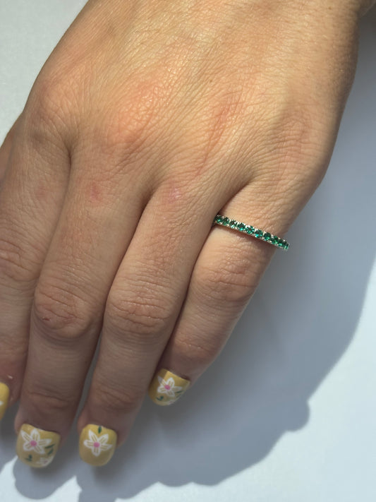 925 Sterling Silver Emerald Half Eternity Band Ring