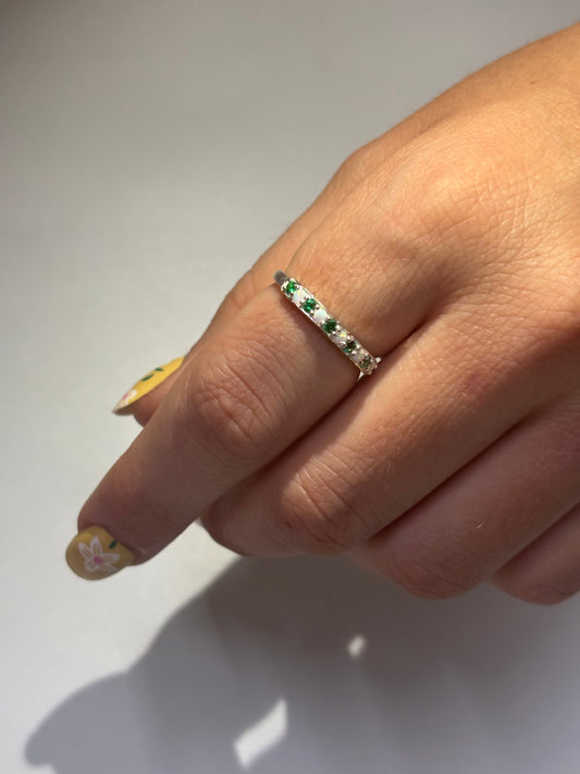 925 Sterling Silver Emerald Opal Eternity Band Ring