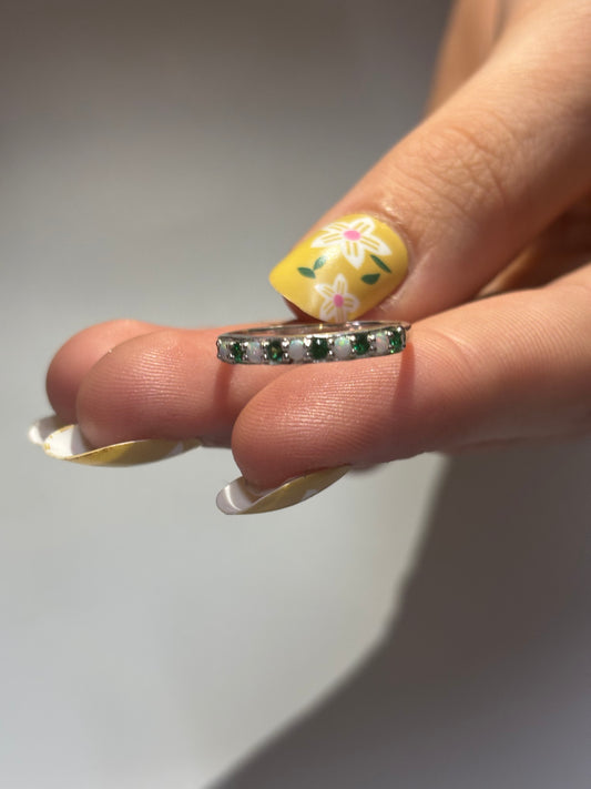 925 Sterling Silver Emerald Opal Eternity Band Ring