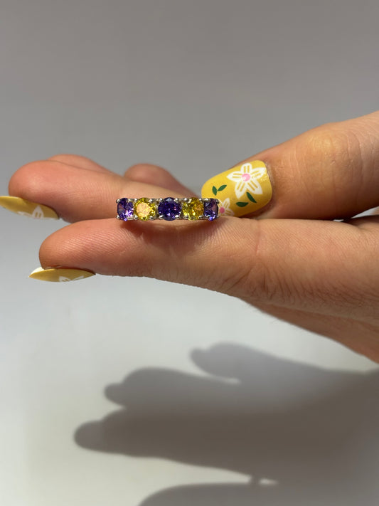 925 Sterling Silver Amethyst & Citrine Half Band Ring