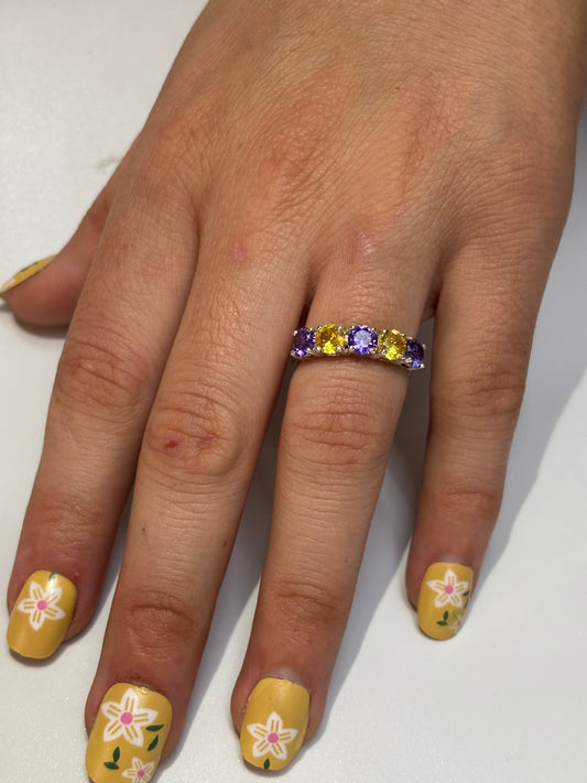925 Sterling Silver Amethyst & Citrine Half Band Ring